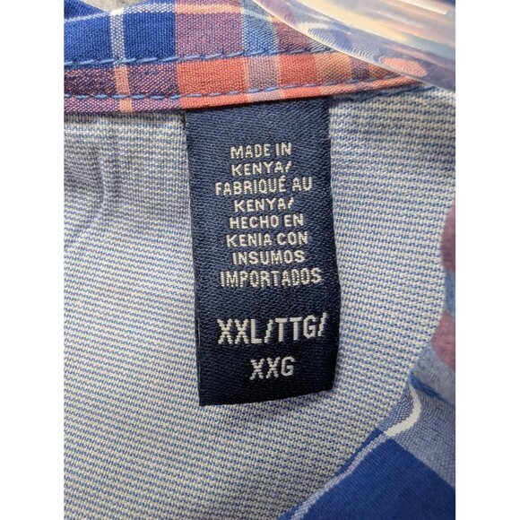 IZOD Shirt Mens 2XL Blue Orange Plaid Short Sleeve Button Down Stretch Pocket - Picture 8 of 10